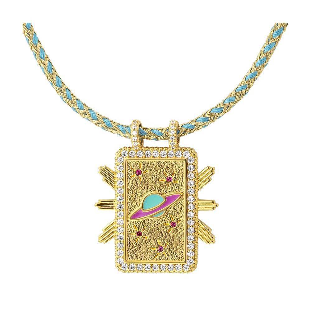 Rainbow Tarot Card Pendant Cord Necklace