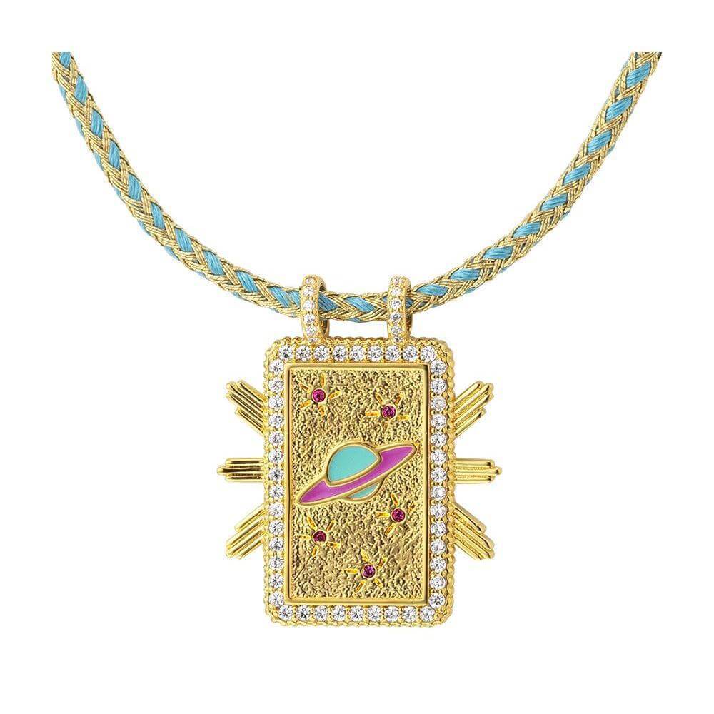 Rainbow Tarot Card Pendant Cord Necklace