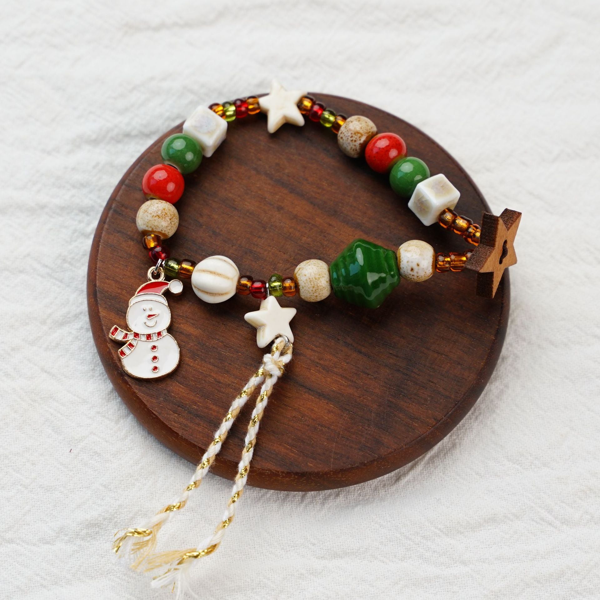 Woven Beaded Christmas Charm Bracelet