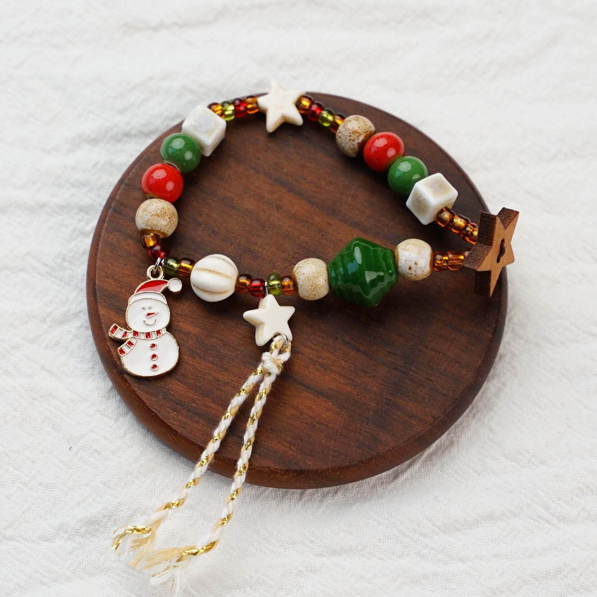 Woven Beaded Christmas Charm Bracelet