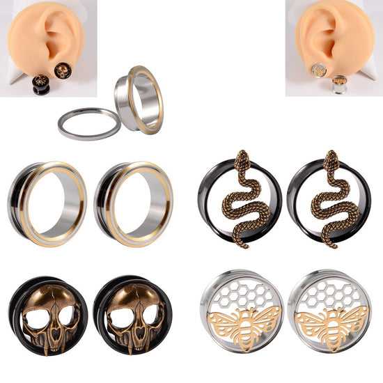 Skull Snake Stainless Steel Tunnel Plug Set 6mm to 25mm