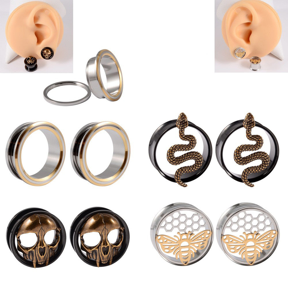 Skull Snake Stainless Steel Tunnel Plug Set 6mm to 25mm