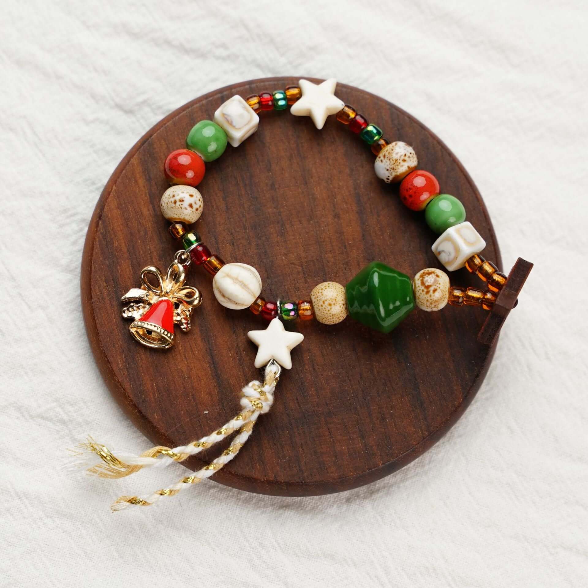 Woven Beaded Christmas Charm Bracelet