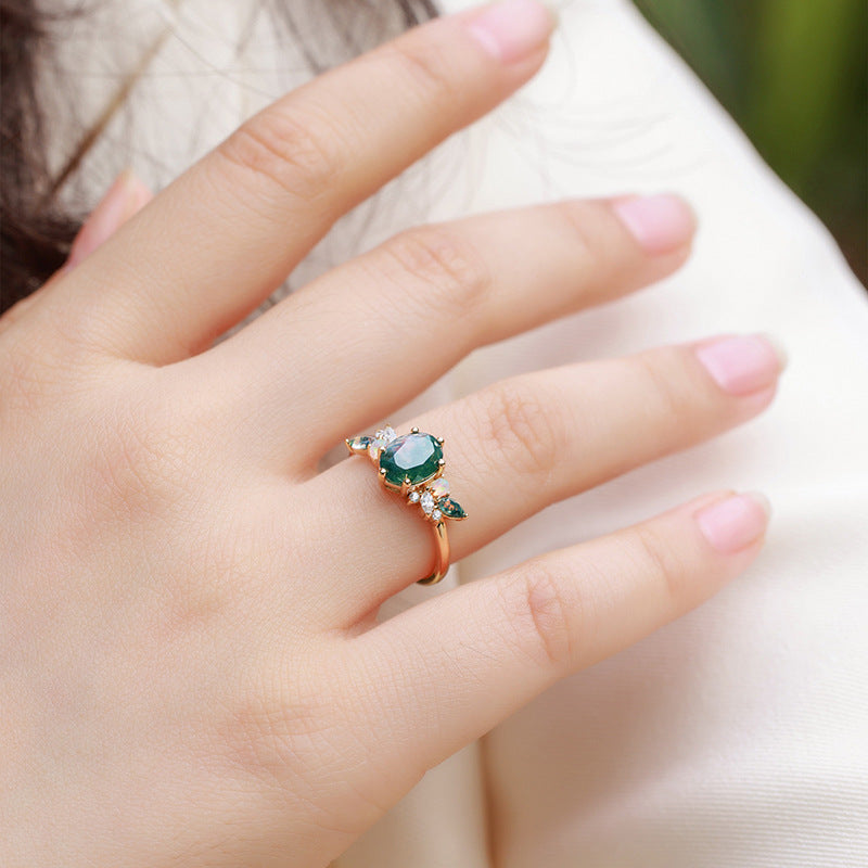 Nature inspired Moss Agate Leaf Ring
