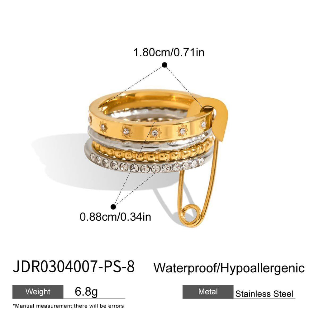 Safety Pin Multiple Layer Stacking Ring