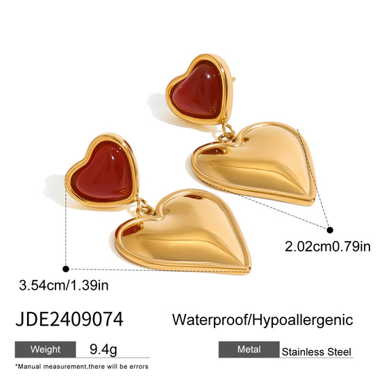 Color Red Heart Stud Earrings