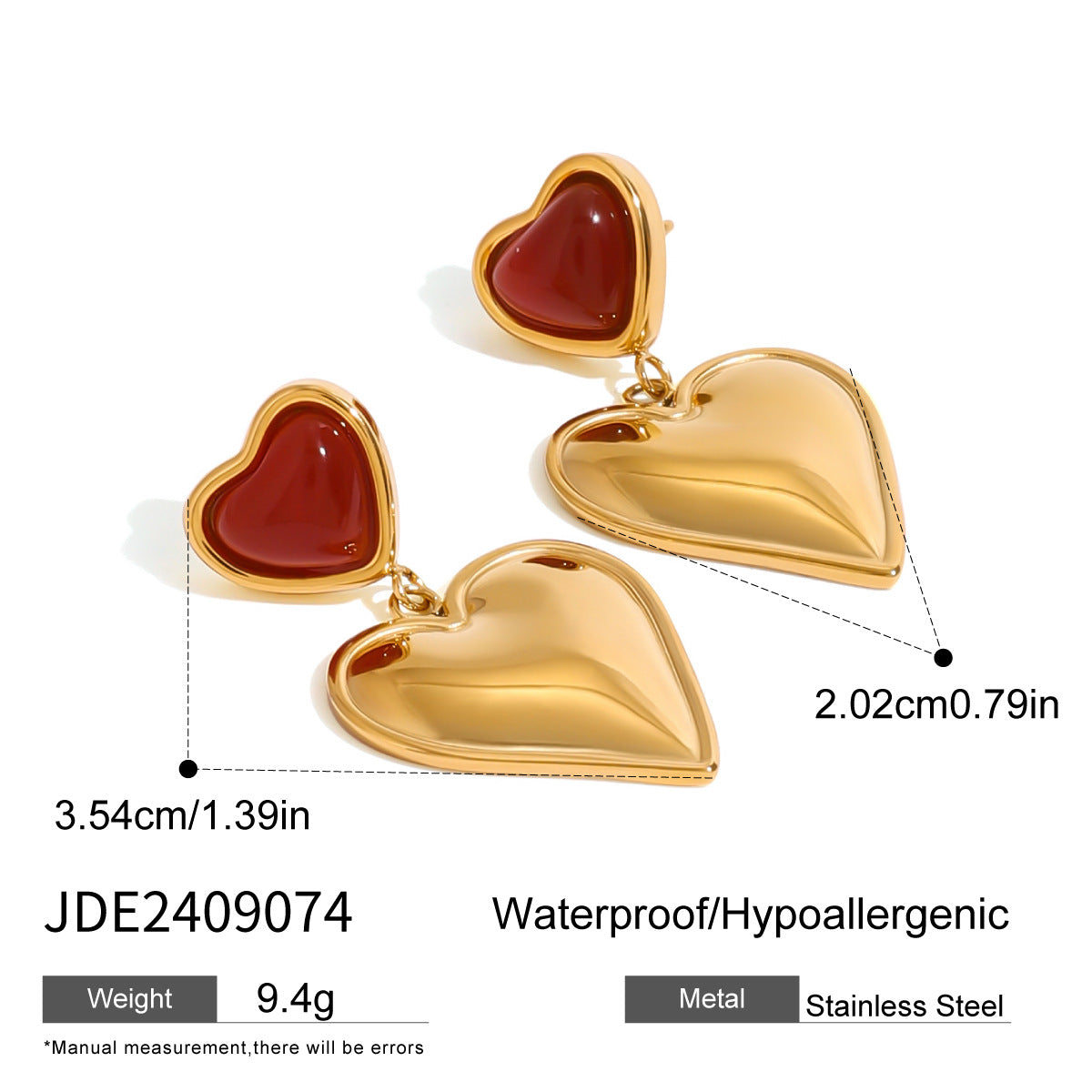 Color Red Heart Stud Earrings