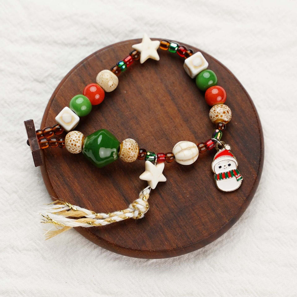 Woven Beaded Christmas Charm Bracelet