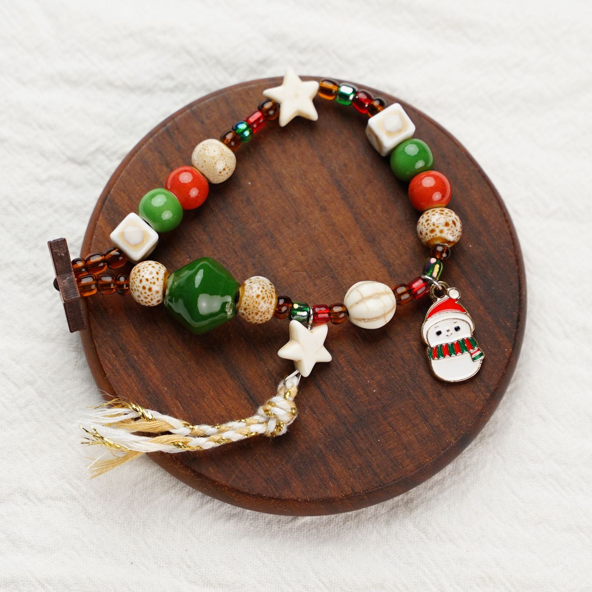 Woven Beaded Christmas Charm Bracelet