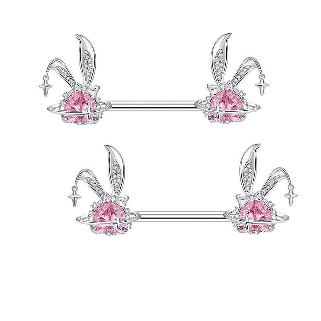 Pink Bunny Heart Surgical Steel Navel Ring Nose Ring