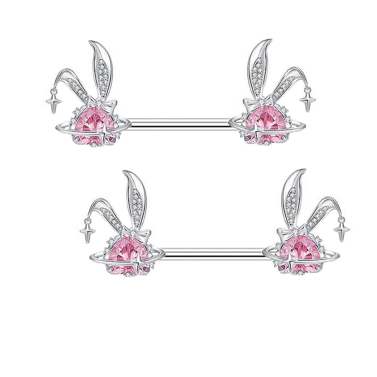 Pink Bunny Heart Surgical Steel Navel Ring Nose Ring