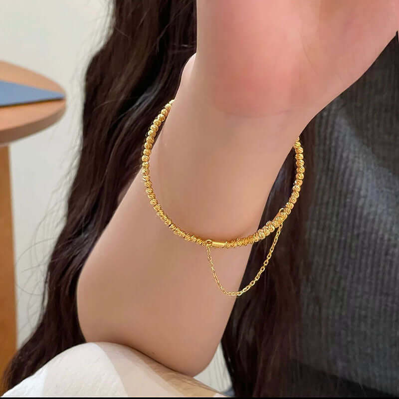 Bling Layer Gold Beads Strengthable Bangle Cuff Bracelet | R8270