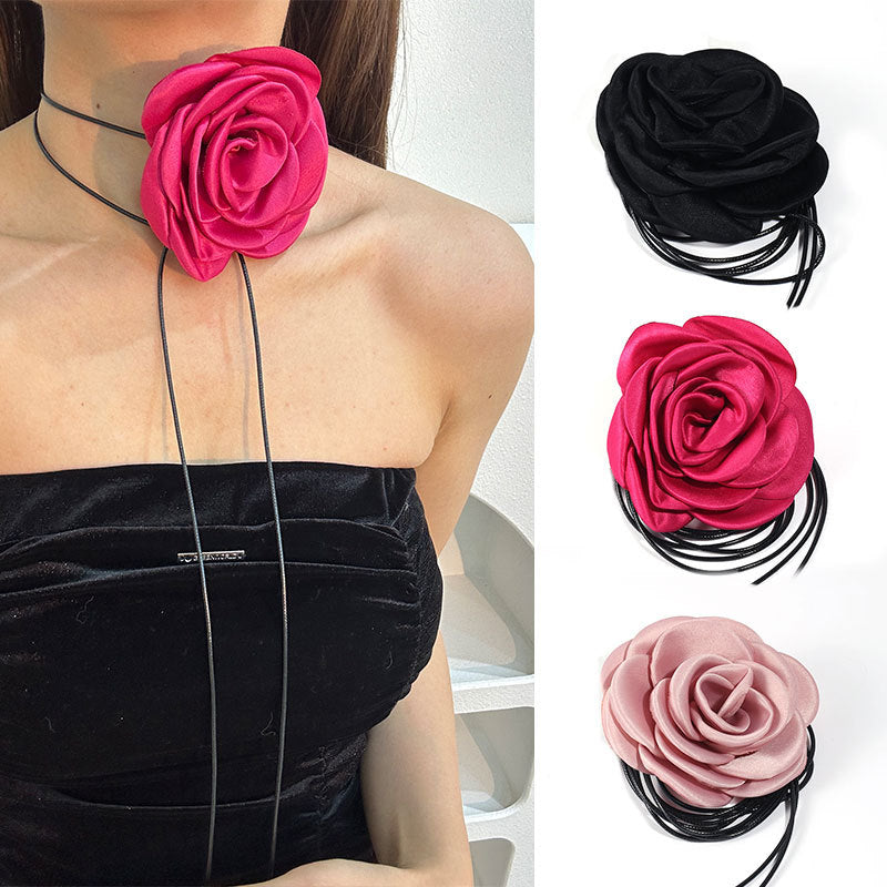 Rose Phantom Flower Suede Choker Costume Necklace