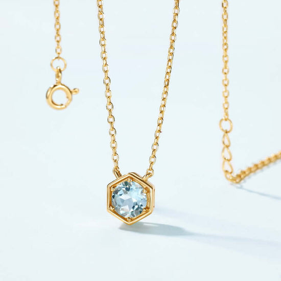 Hexagon Bezel Birth Month Aquamarine Gemstone Necklace