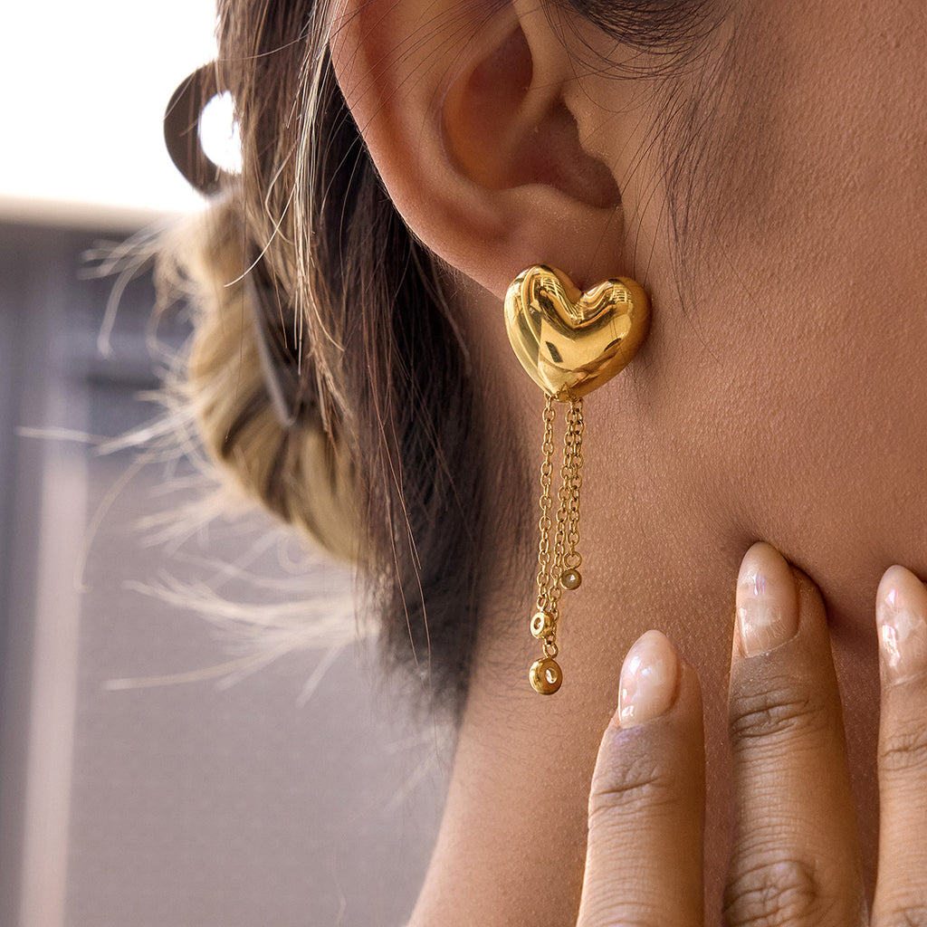 Color Red Heart Stud Earrings