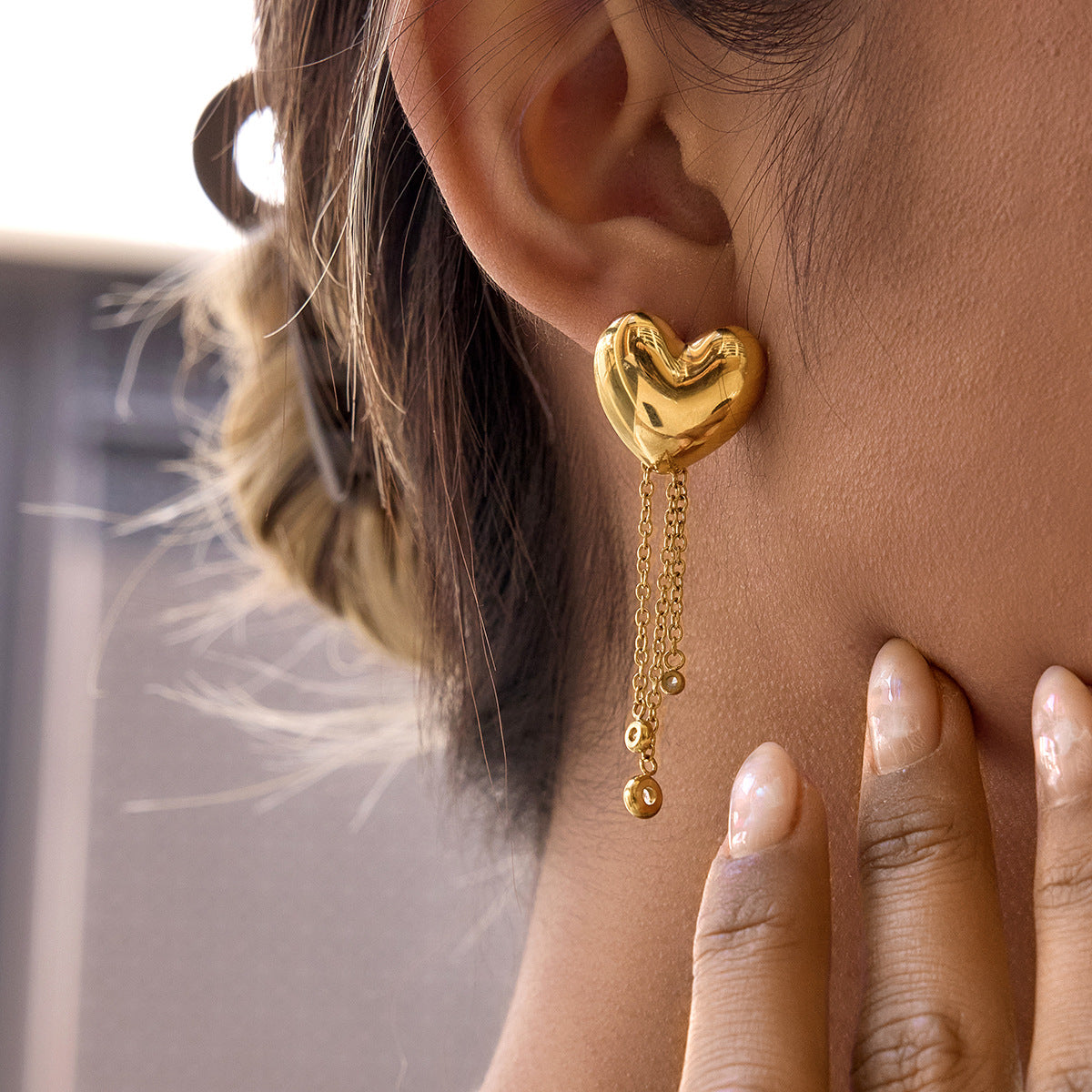 Color Red Heart Stud Earrings
