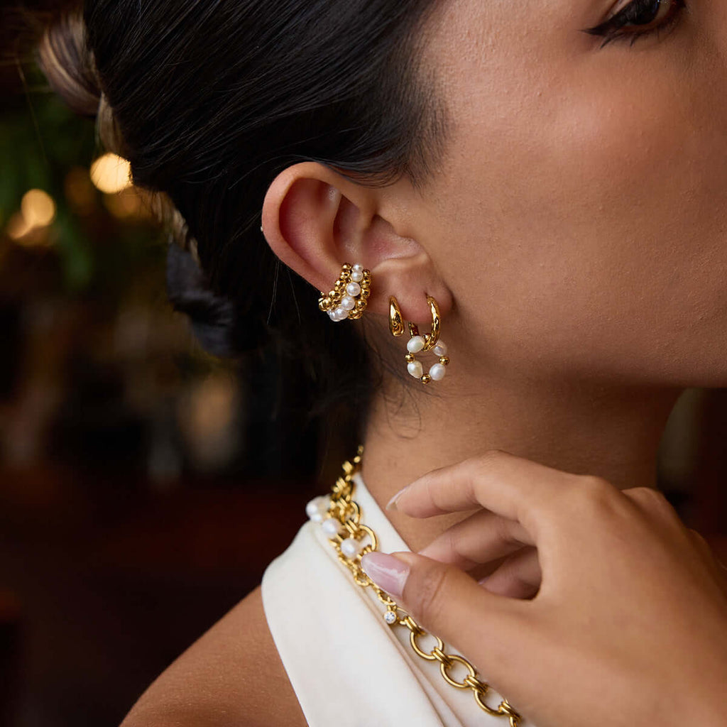 Baroque Pearl Donut Hoop Earring Ear Clip Set