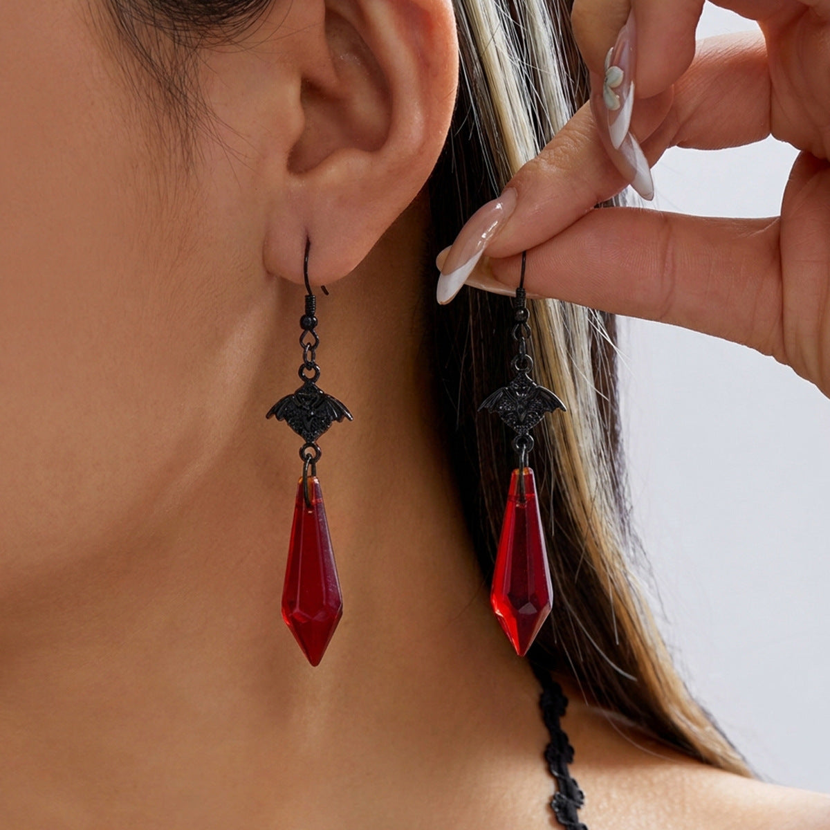 Midnight Bat Black Crystal Drop Earrings