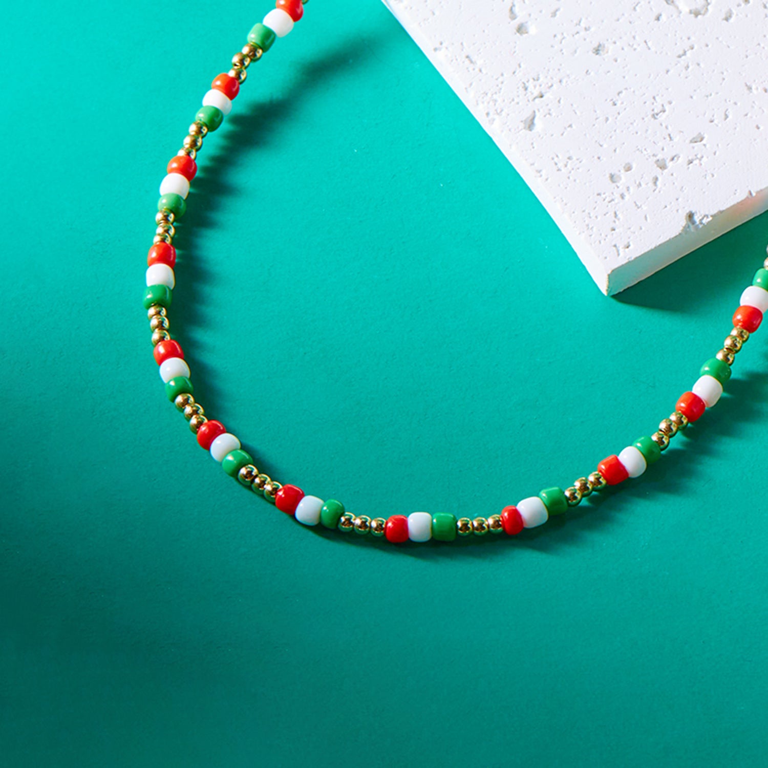 Red Green Rainbow Seed Beads Xmas Choker Necklace Bracelet Set