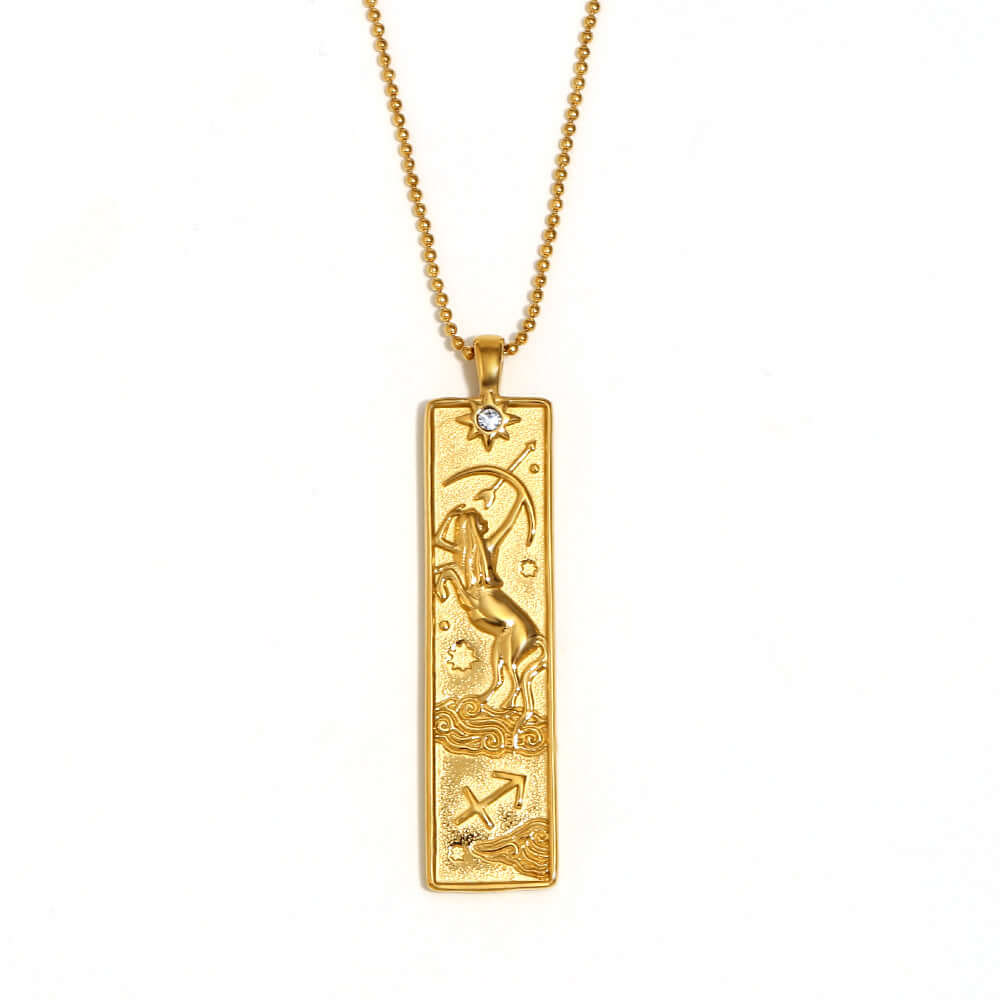 Rectangular Zodiac Pendant Necklace Gold | JN3474