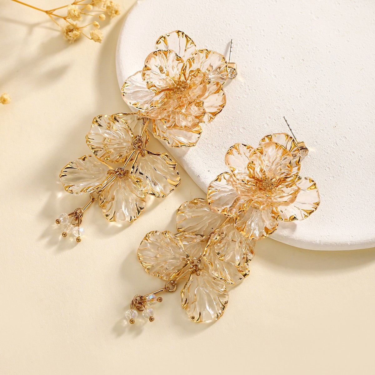 Golden Bloom Crystal Flower Earrings