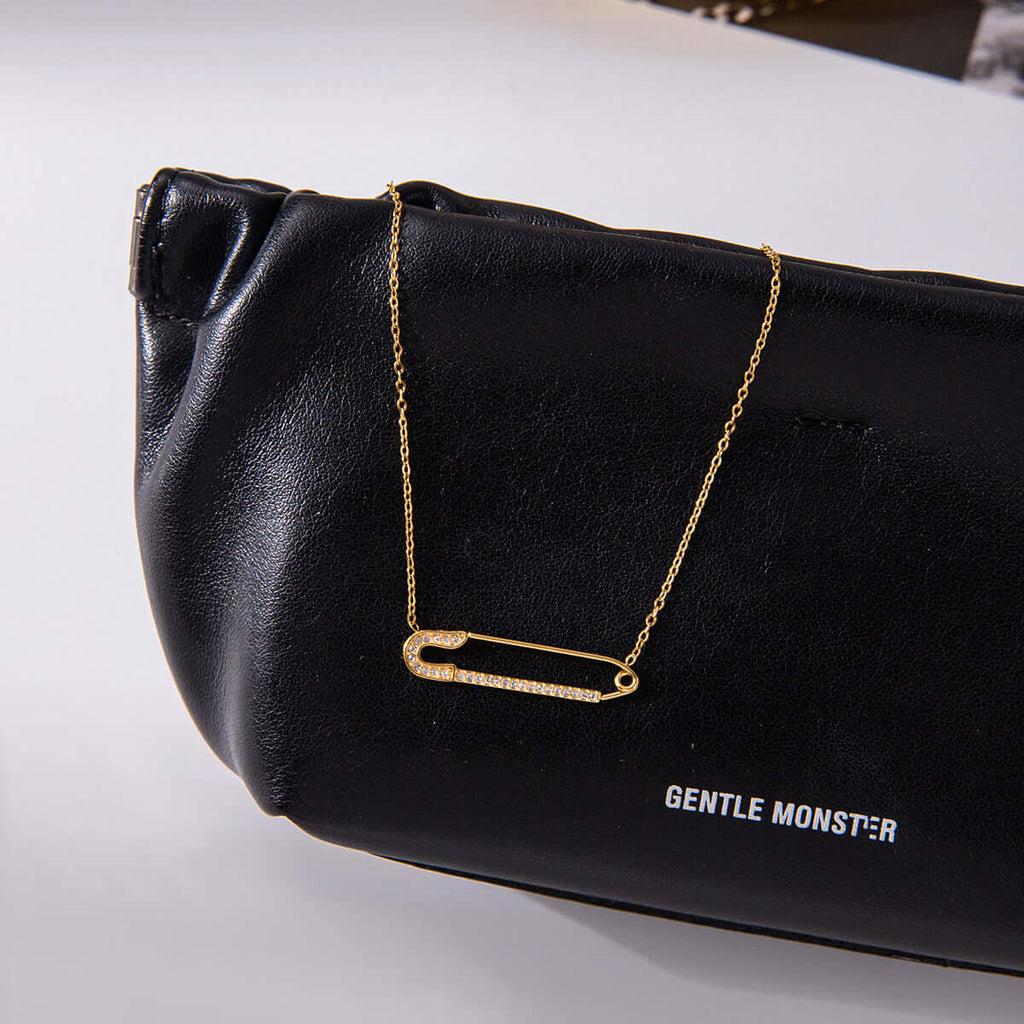 Safety Pin with Love Layered Chain Necklace