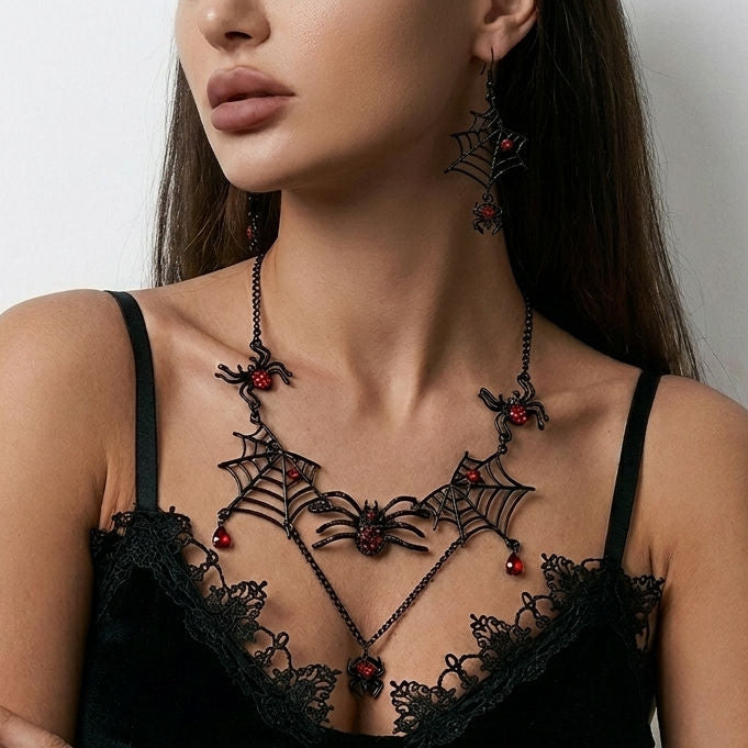 Web of Midnight Spider Chain Tassel Earrings