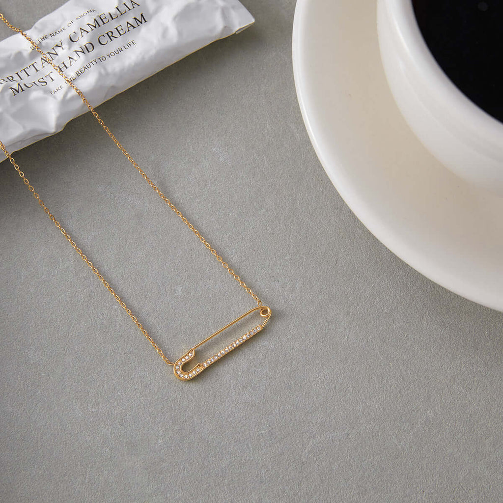 Safety Pin with Love Layered Chain Necklace