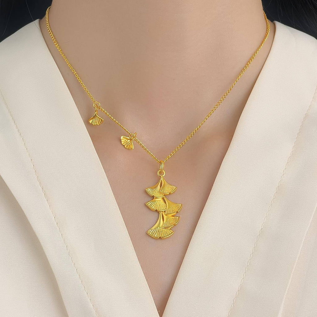 Luxury Ginkgo Leaf Sideway Chain Necklace