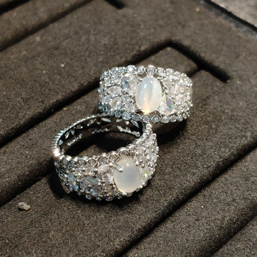 White Chalcedony Halo Statement Ring