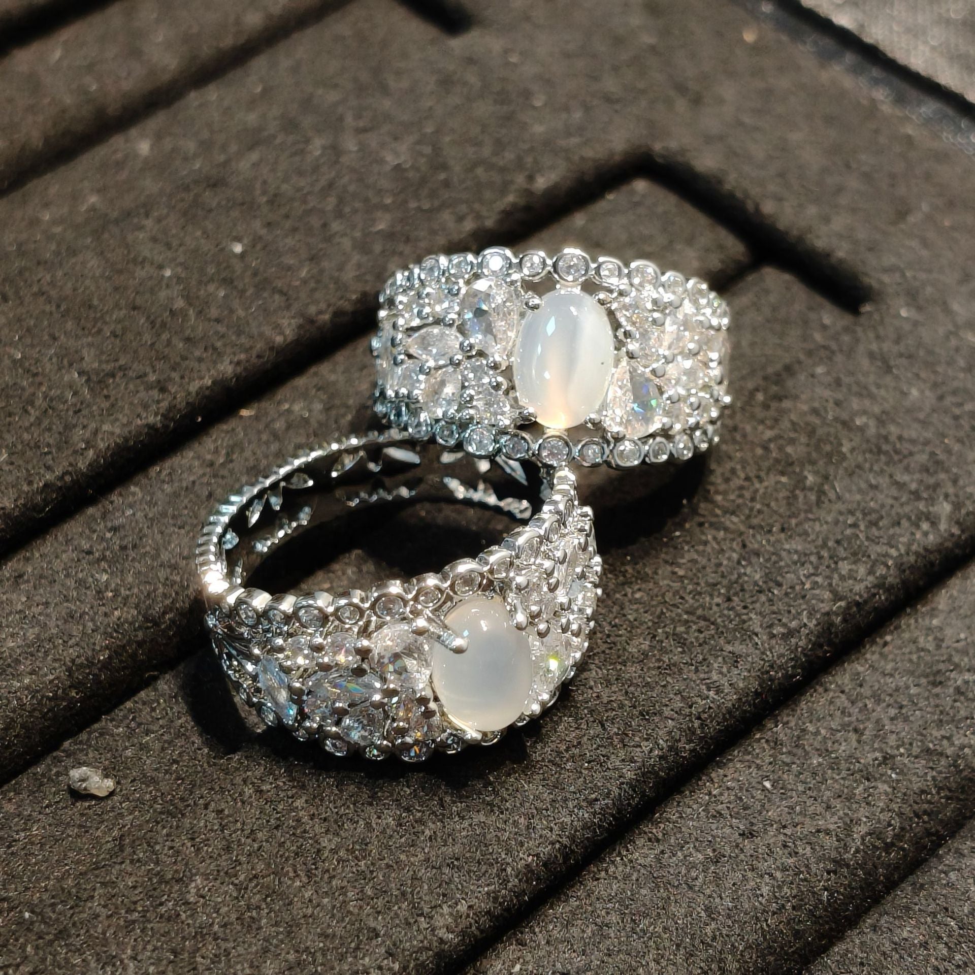 White Chalcedony Halo Statement Ring