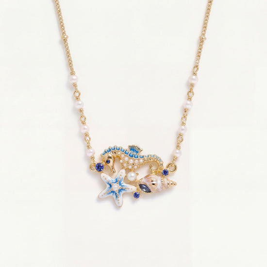 Coastal Shell Seahorse Charm Necklace
