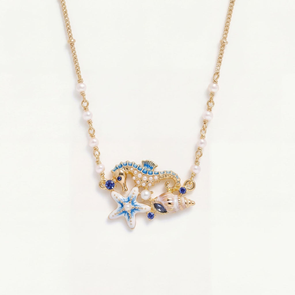 Coastal Shell Seahorse Charm Necklace