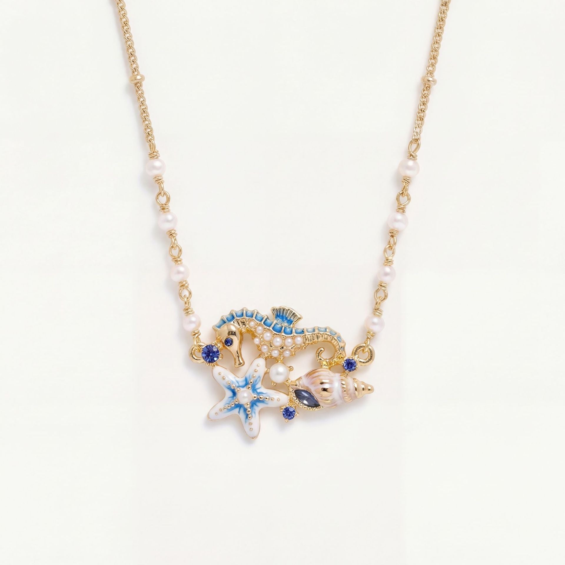 Coastal Shell Seahorse Charm Necklace