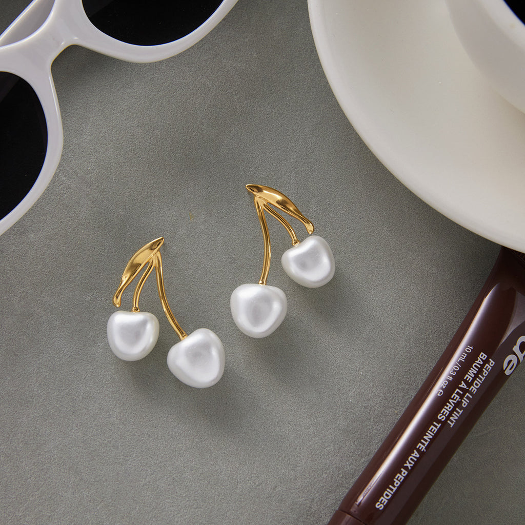 Golden Cherry Pearl Earrings