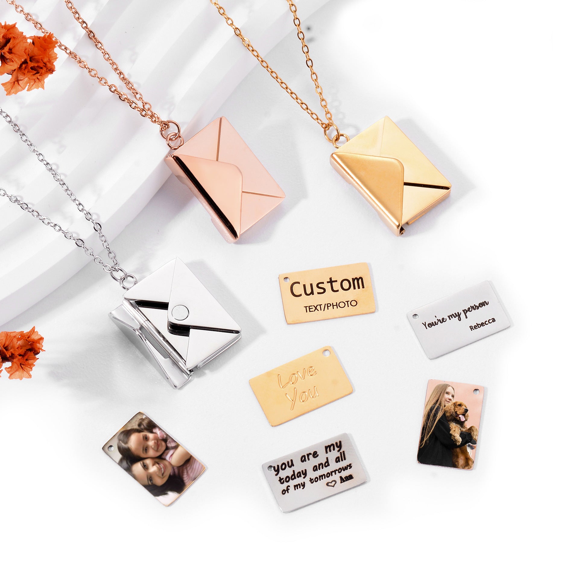 Custom Envelope Engraving Love Couple Necklace