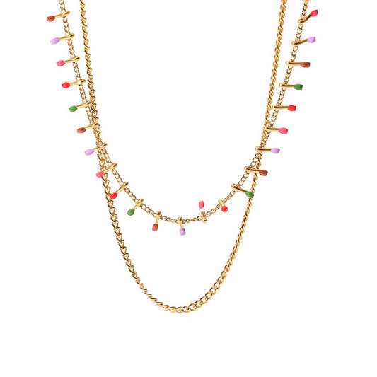 Titanium Colorful Bead Multi-Strand Necklace