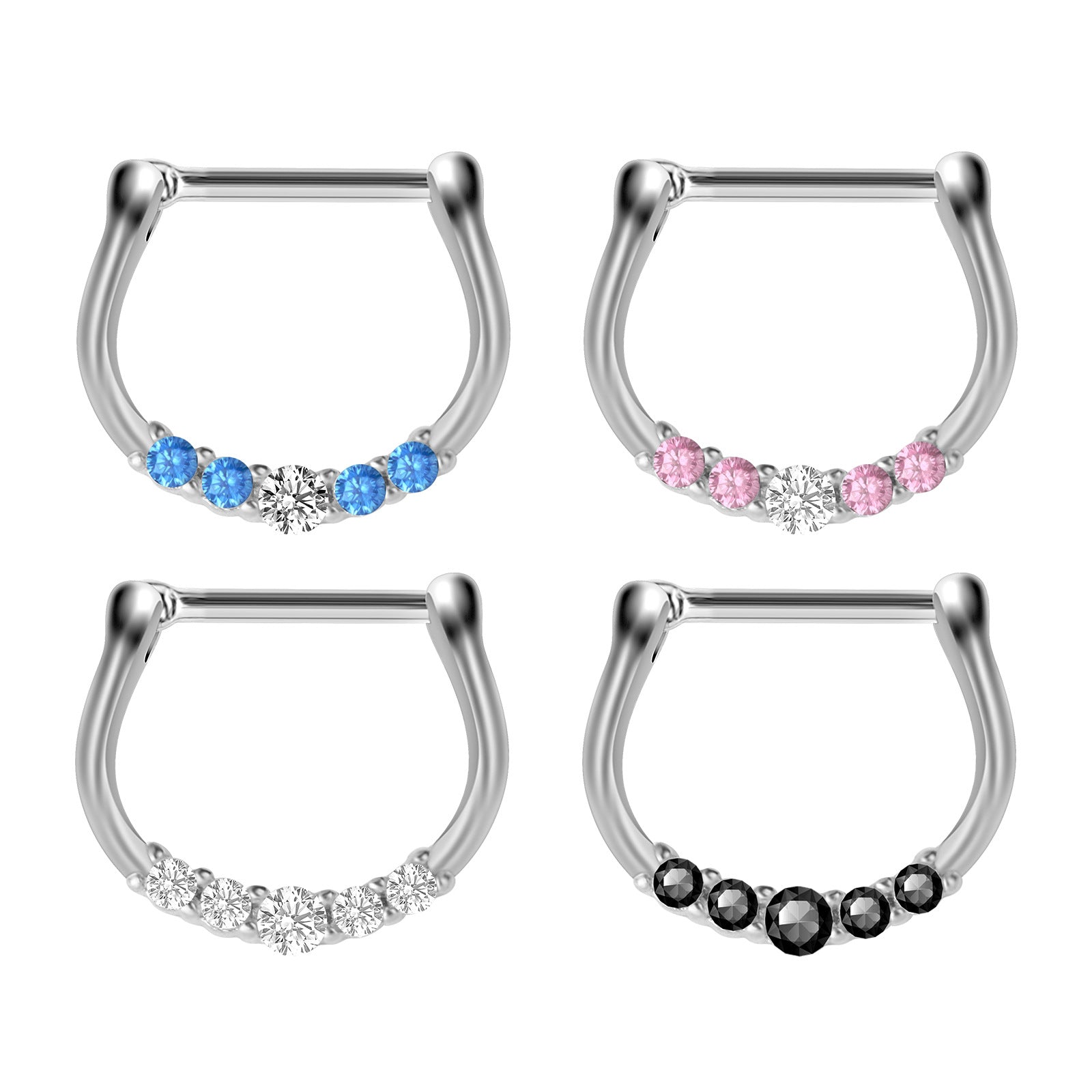 18G Hypoallergenic 5 Stones Pave CZ Septum Clicker