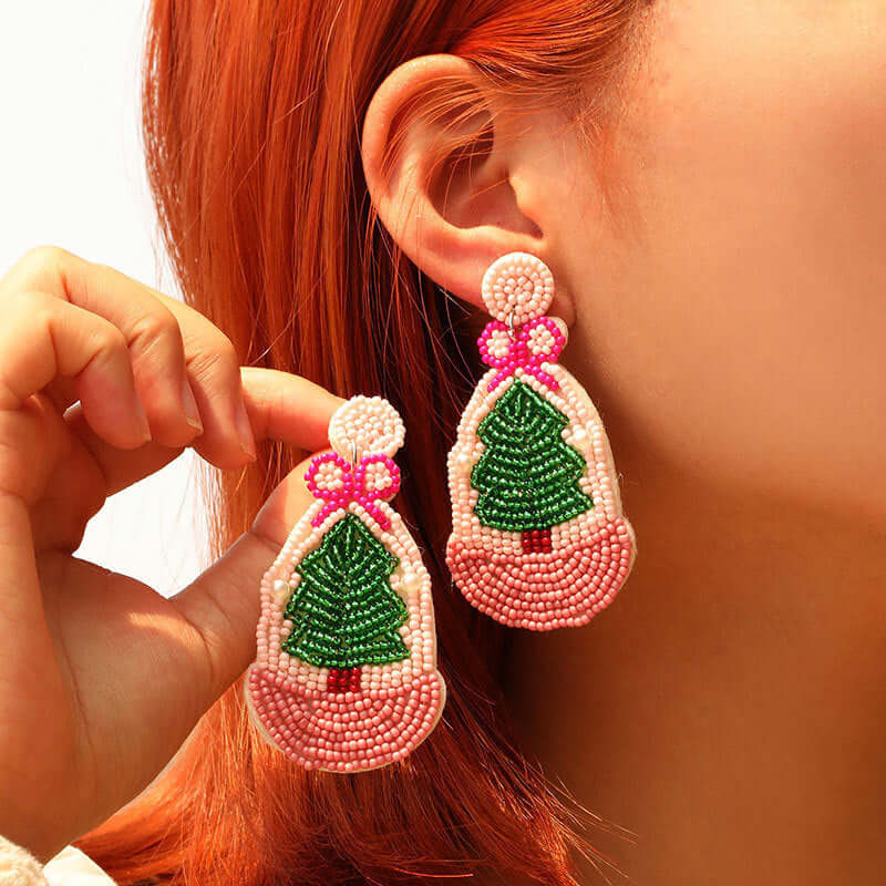Colorful Bow Christmas Tree Beaded Earring