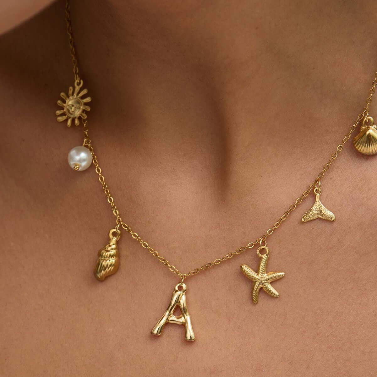 Summer Alphabet Starfish Charm Necklace