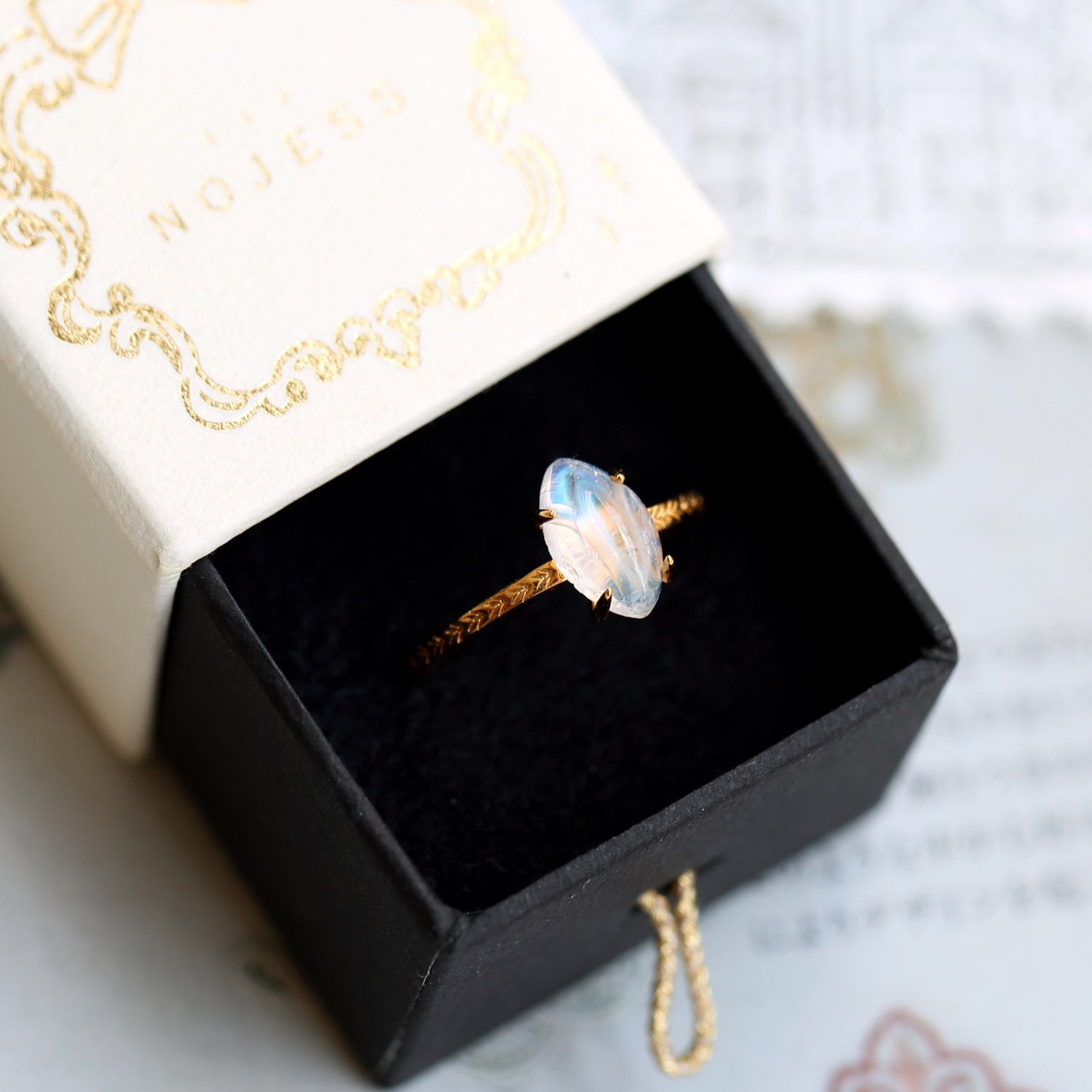 Moonstone Tulip Inspired Solitaire Ring