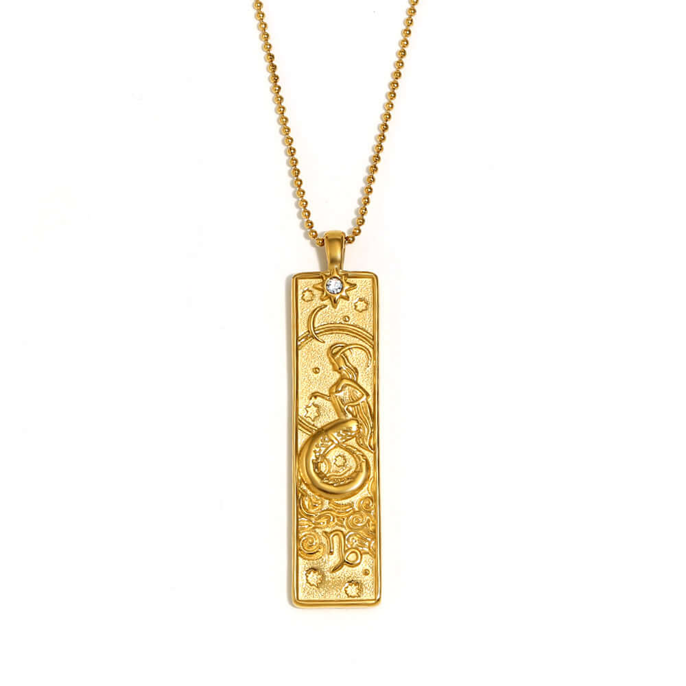Rectangular Zodiac Pendant Necklace Gold | JN3474