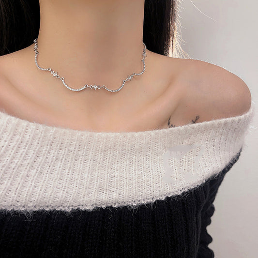 Sparkle Wavy Rhinestone Tennis Choker Necklace