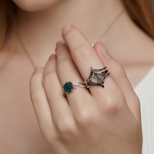Multiwear Moss Agate Stacking Ring Set