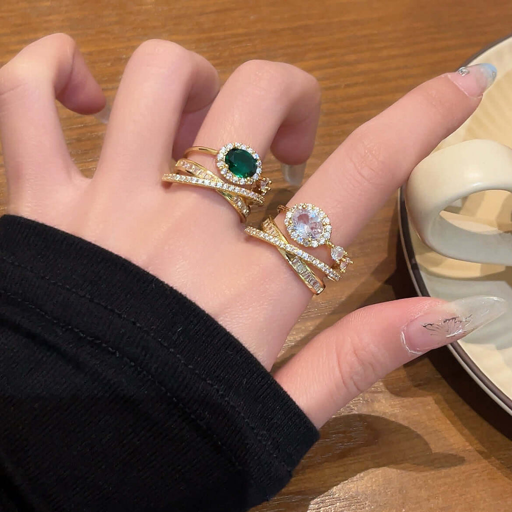 Emerald Green CZ Layer Cross Stacking Ring Set | K4205