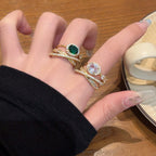 Emerald Green CZ Layer Cross Stacking Ring Set | K4205