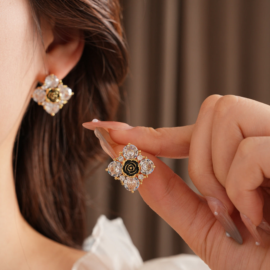 Camellia Ice Cube Stud Earrings