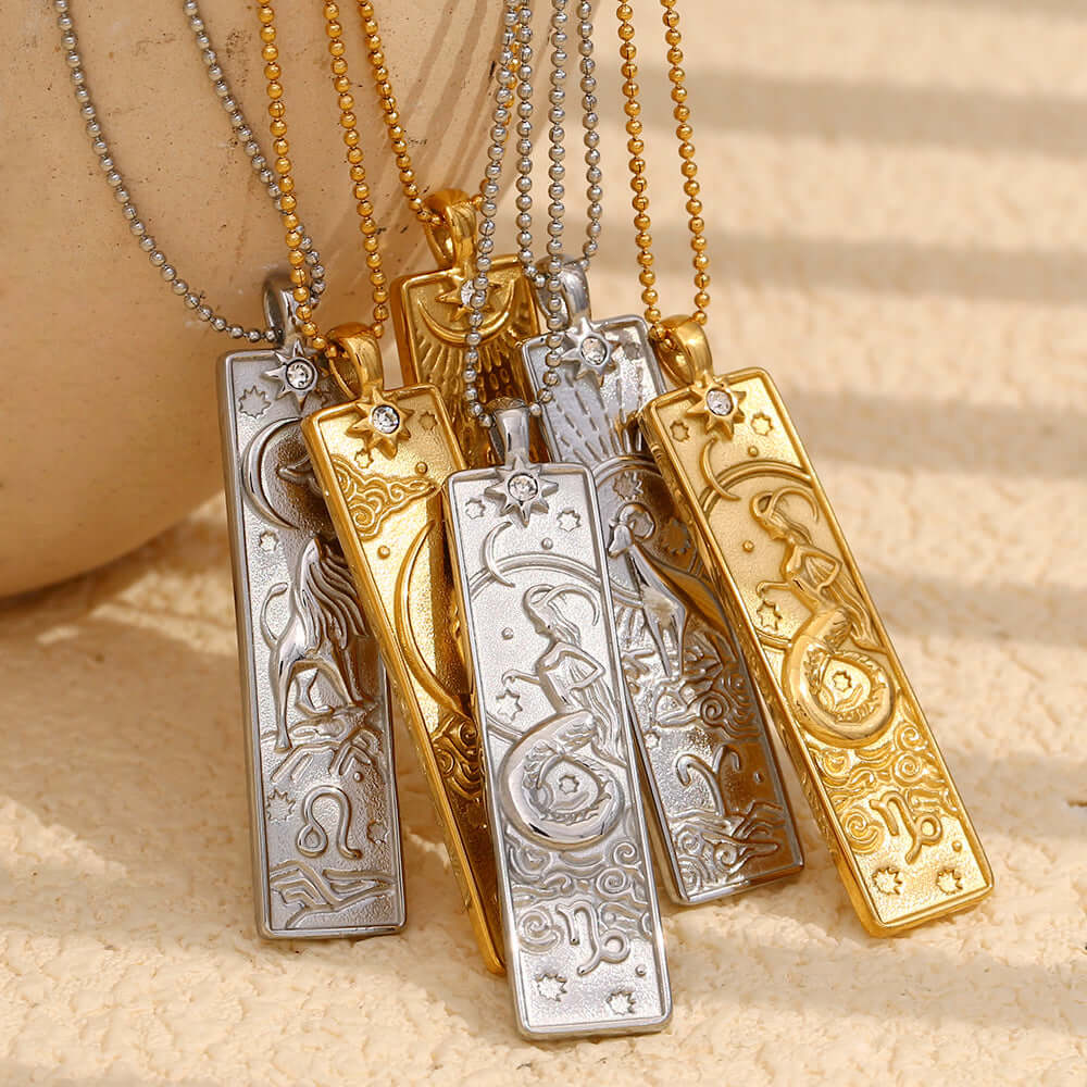Rectangular Zodiac Pendant Necklace Gold