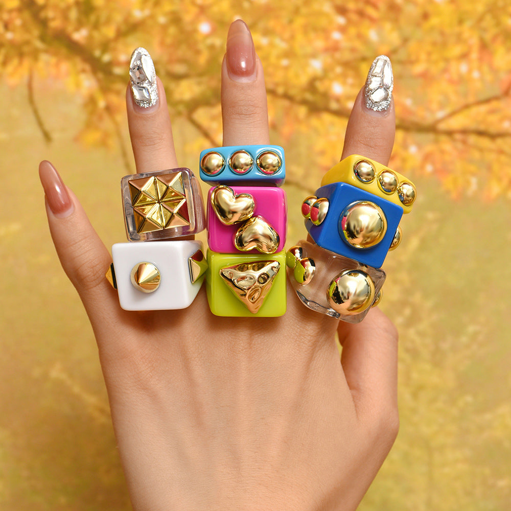Y2K Spice Girl Dopamine Color Resin Ring