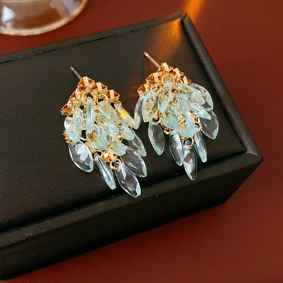 Classic Crystal Leaf Tassel Earrings